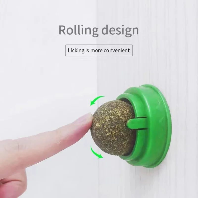 Natural Catnip Wall-Mounted Ball Toy and Scratcher for Cats - Promotes Digestion and Healthy Snacking